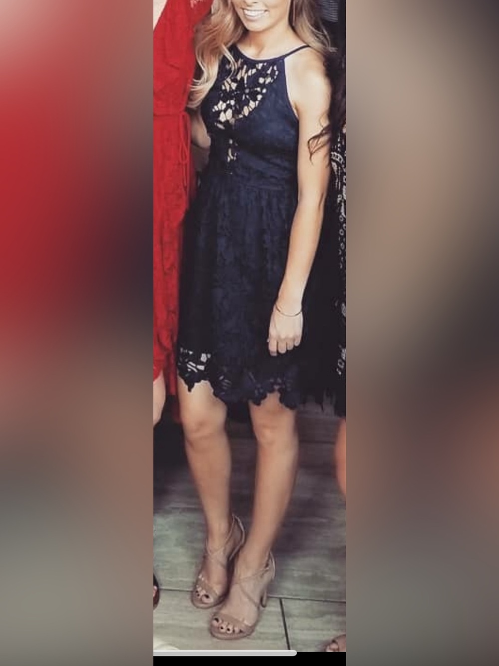 love...ady Navy Floral Lace High-Neck Mini Dress